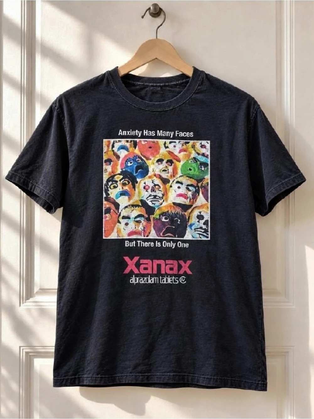 Xanax Anxiety Faces Graphic T-Shirt Black Unisex